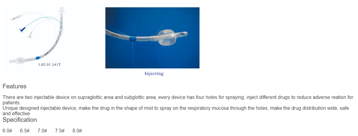 Supraglottic And Subglottic Injectable ET Tube - Buy Silicone ...